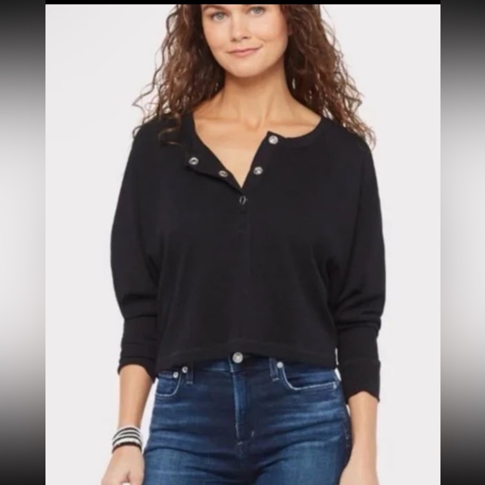 Chaser olive green ribbed dolman long sleeve henley top S